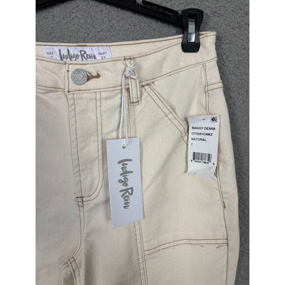Indigo Rein Juniors' Women's Beige Baggy Denim Jeans Straight Leg Crop 7 NWT's - Picture 3 of 8